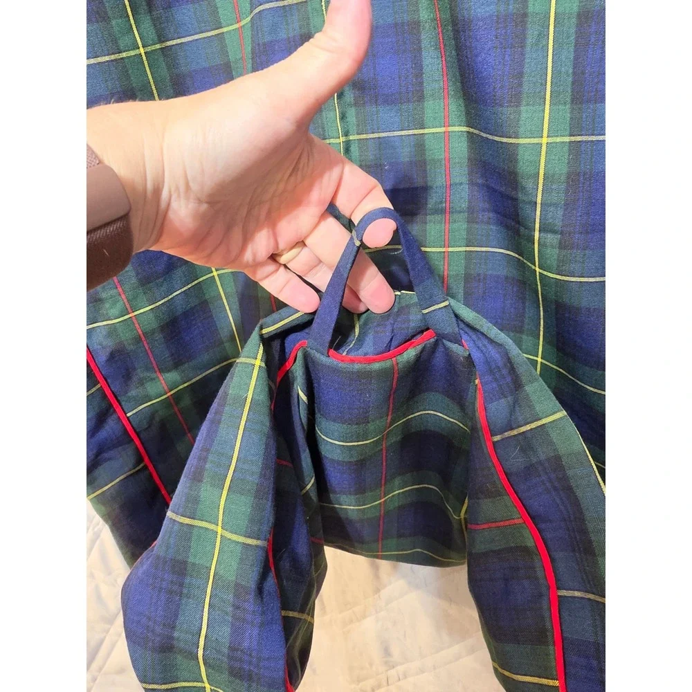 Vintage Tanner Plaid Garment Bag Green Blue Red Bows Travel Suit Dress Cover